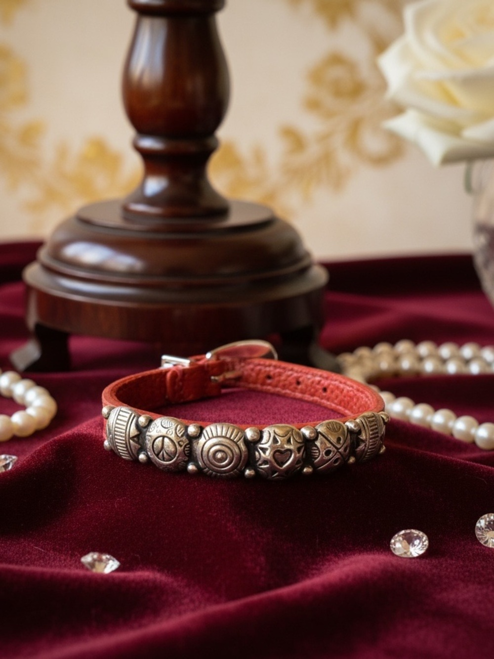 Brighton NWTWomen's Red Leather Charm Bracelet with Antique Silver Accents​